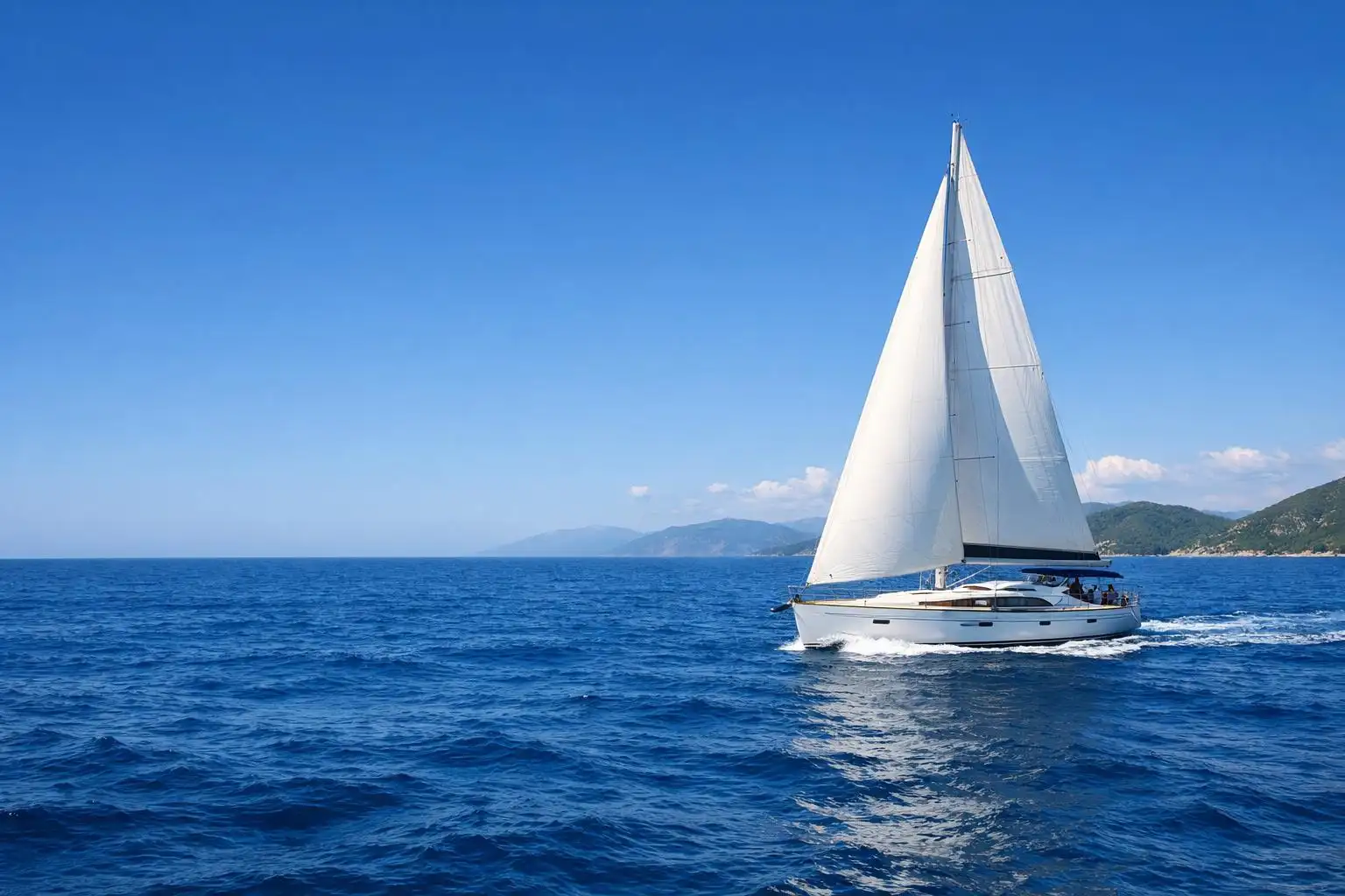 Bareboat yacht moored in a quiet Ionian bay