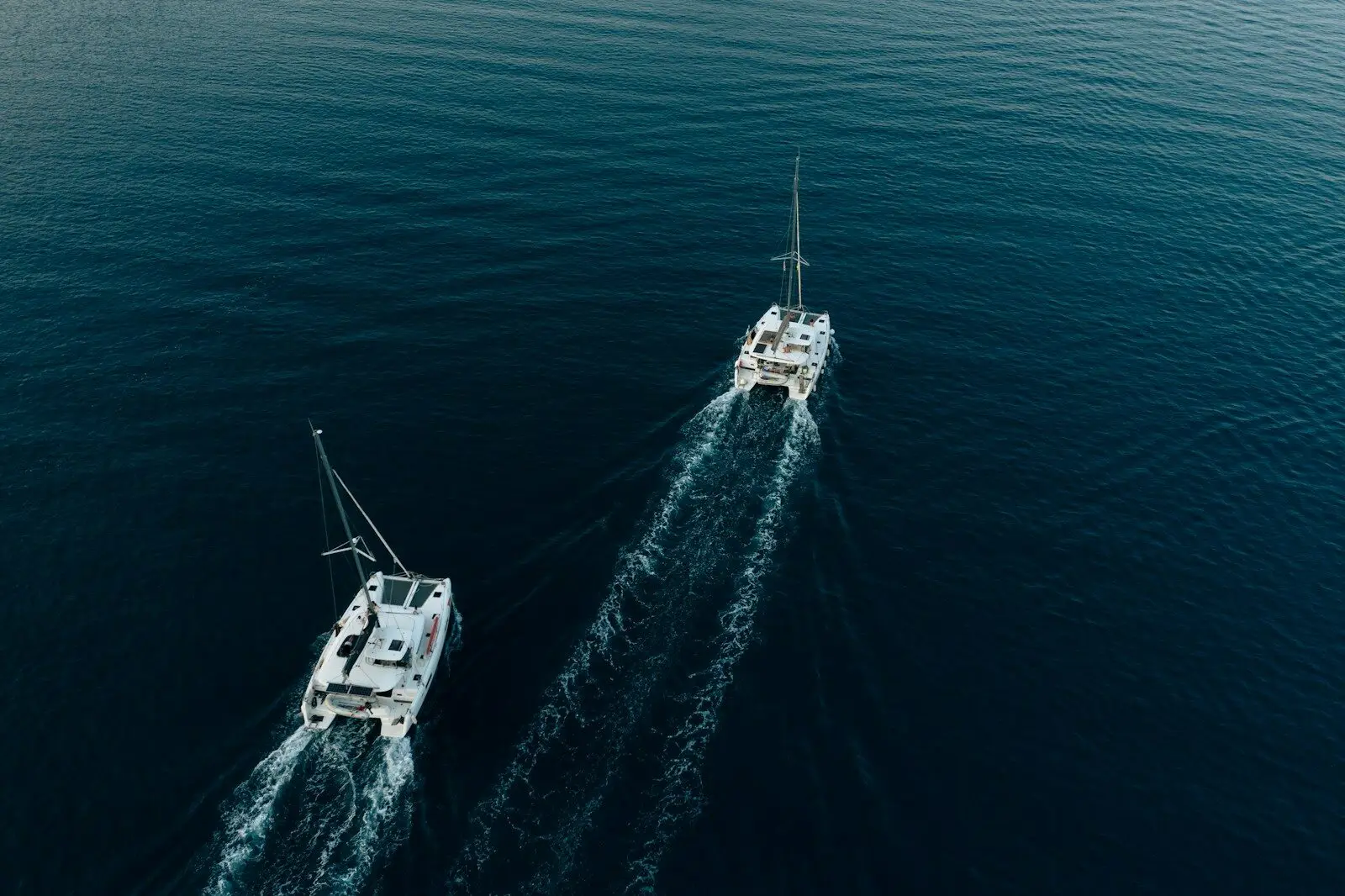 Aerial view of a yacht under sail in the open Ionian