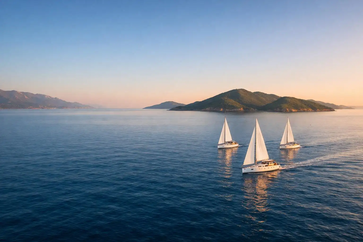 A flotilla of yachts sailing together in the Ionian