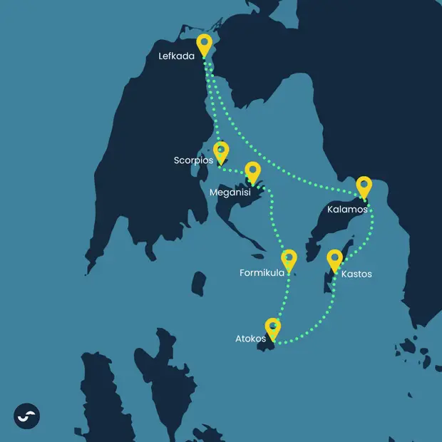 Route map for the Hidden Ionian sailing itinerary